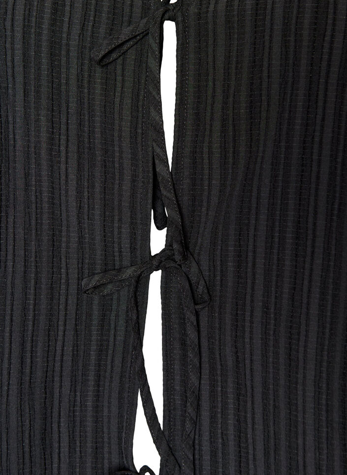 Mouwloze blouse met textuur en een striksluiting, Zwart, Packshot image number 2