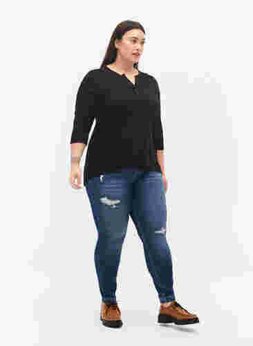 Katoenen blouse met 3/4-mouwen, Black, Model image number 2