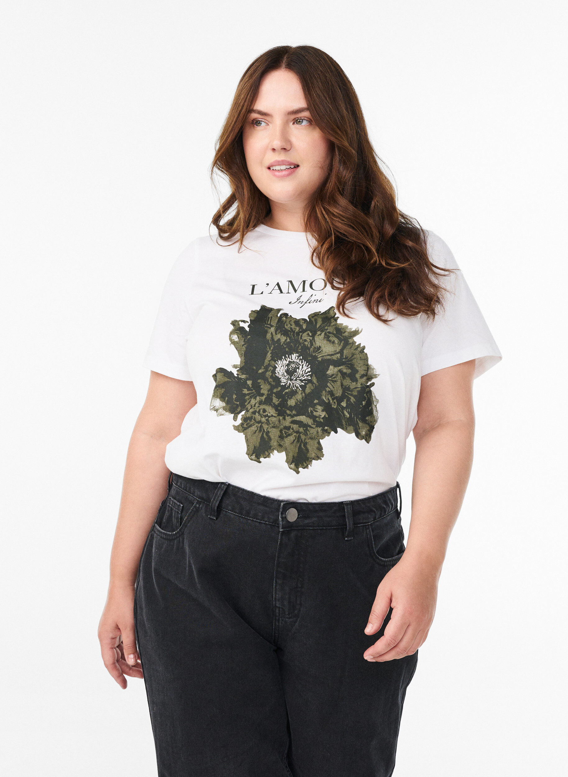 Katoenen T-shirt met print aan de voorkant, Wit, Model