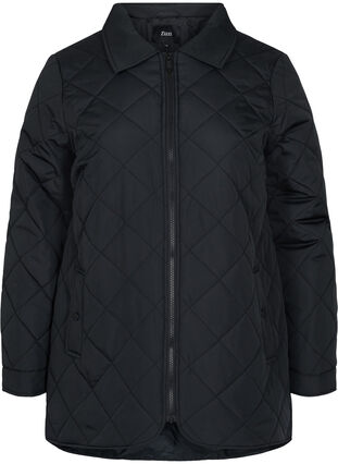 Kort gewatteerd jasje met kraag, Black, Packshot image number 0