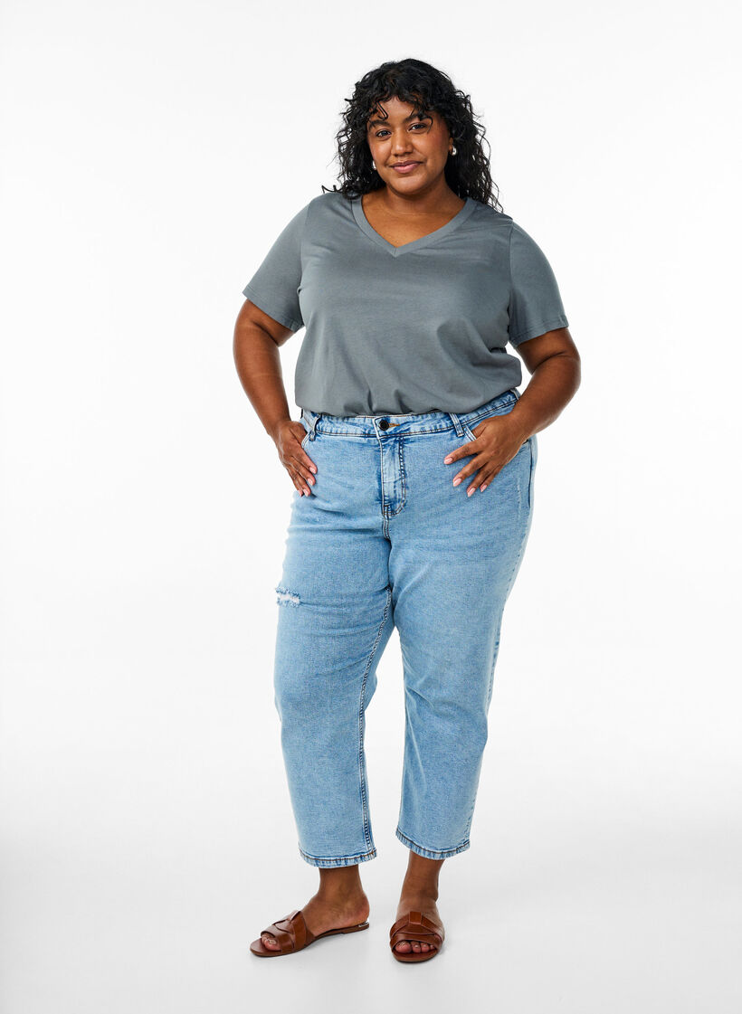 Basis T-shirt van katoen met een V-hals, Groen, Model image number 1