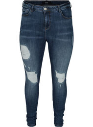 Amy jeans met hoge taille en slijtage, Blue denim