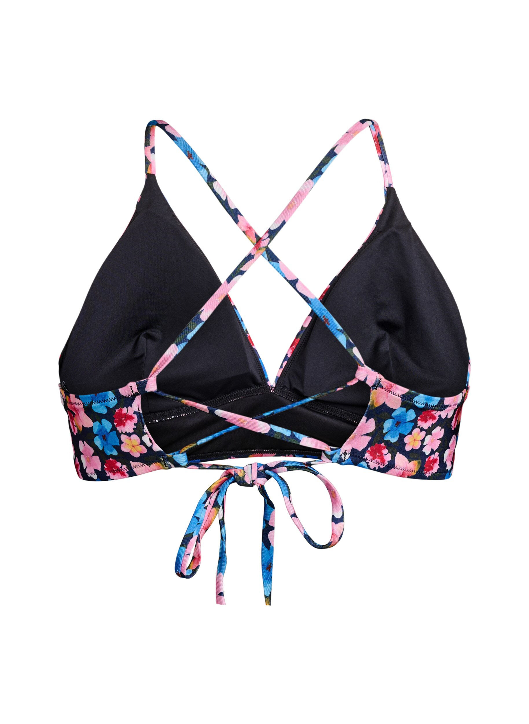 Zizzi Bloemenbikini top met striksluiting aan de achterkant, Rood, Packshot image number 1