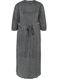 Midi-jurk met glitter, riem en 3/4 mouwen, Black W. SILVER