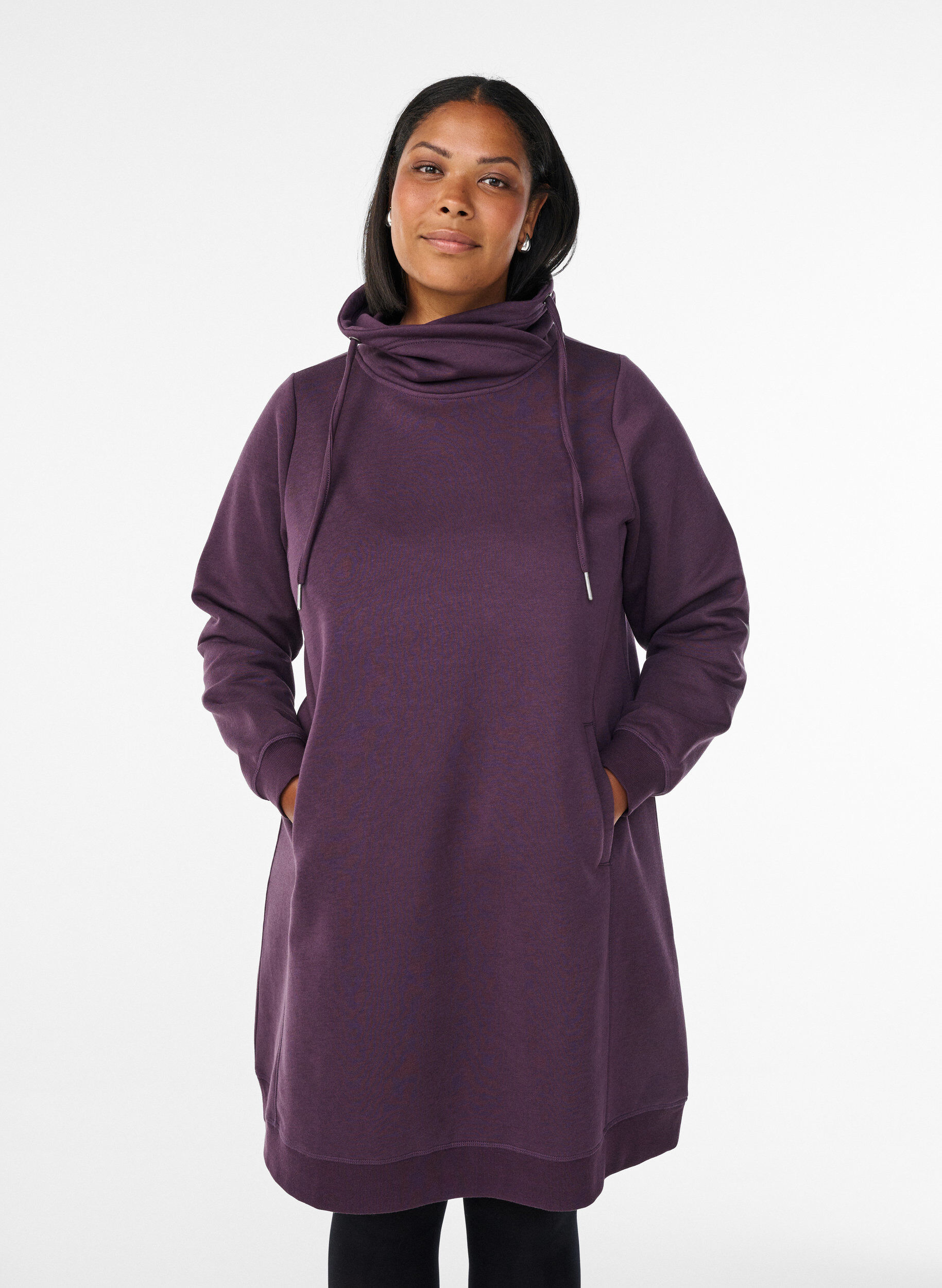 ZizziKort sweatshirt jurk met hoge kraag en zakken, Paars, Model image number 0