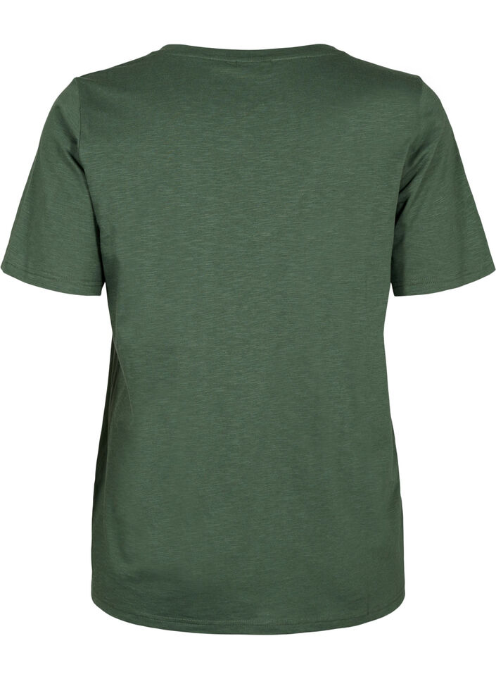 Basic t-shirt met korte mouwen en V-hals, Groen, Packshot image number 1