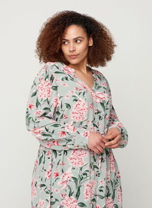 Viscose jurk met bloemenprint, Slate Gray AOP, Model image number 2