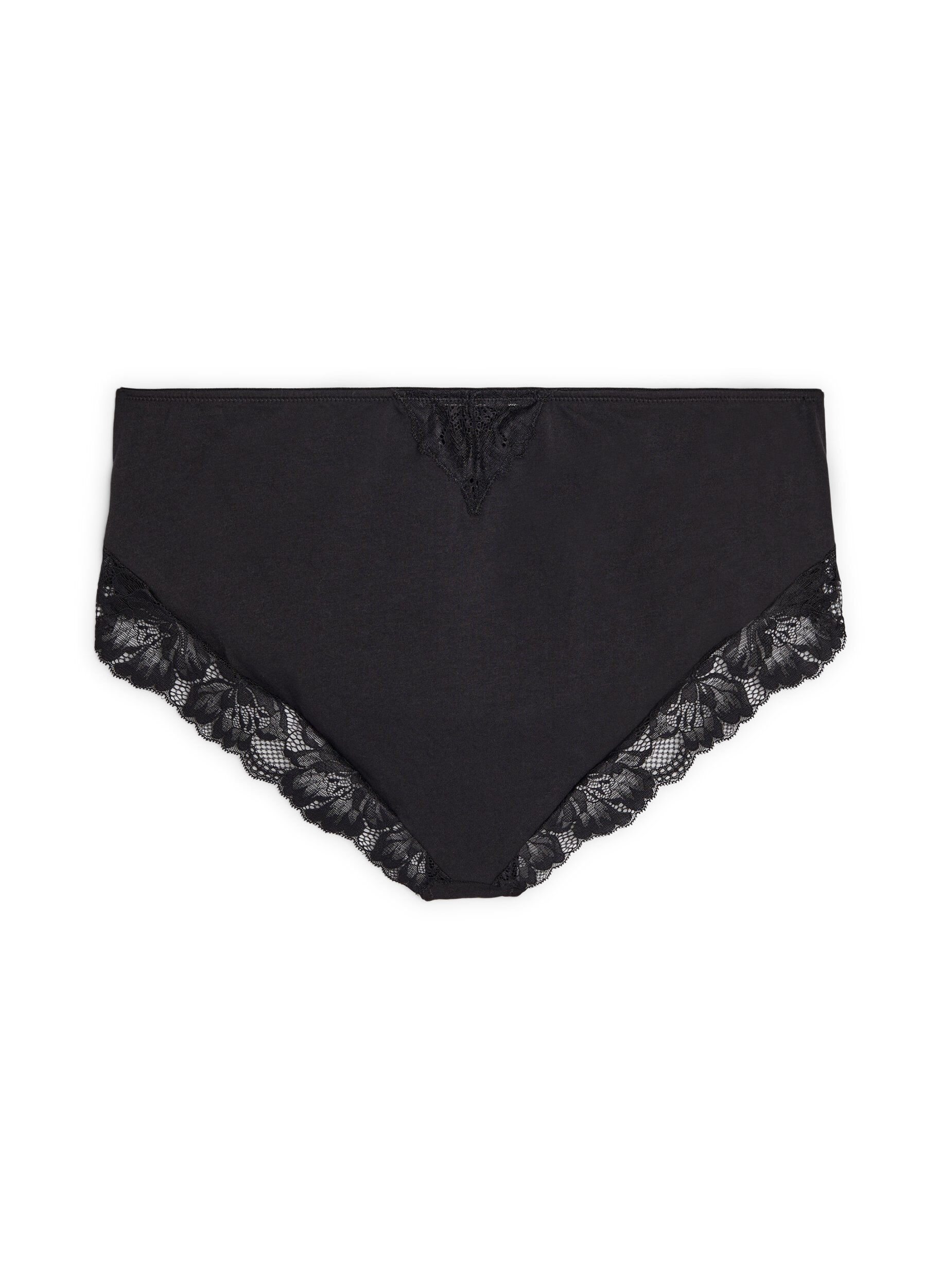 Zizzi Katoenen panties met een binnenzak en kant, Zwart, Packshot image number 1