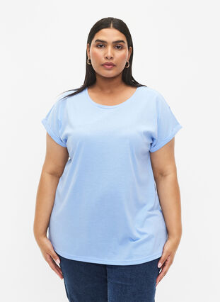 T-shirt met korte mouwen van katoenmix, Serenity, Model image number 0