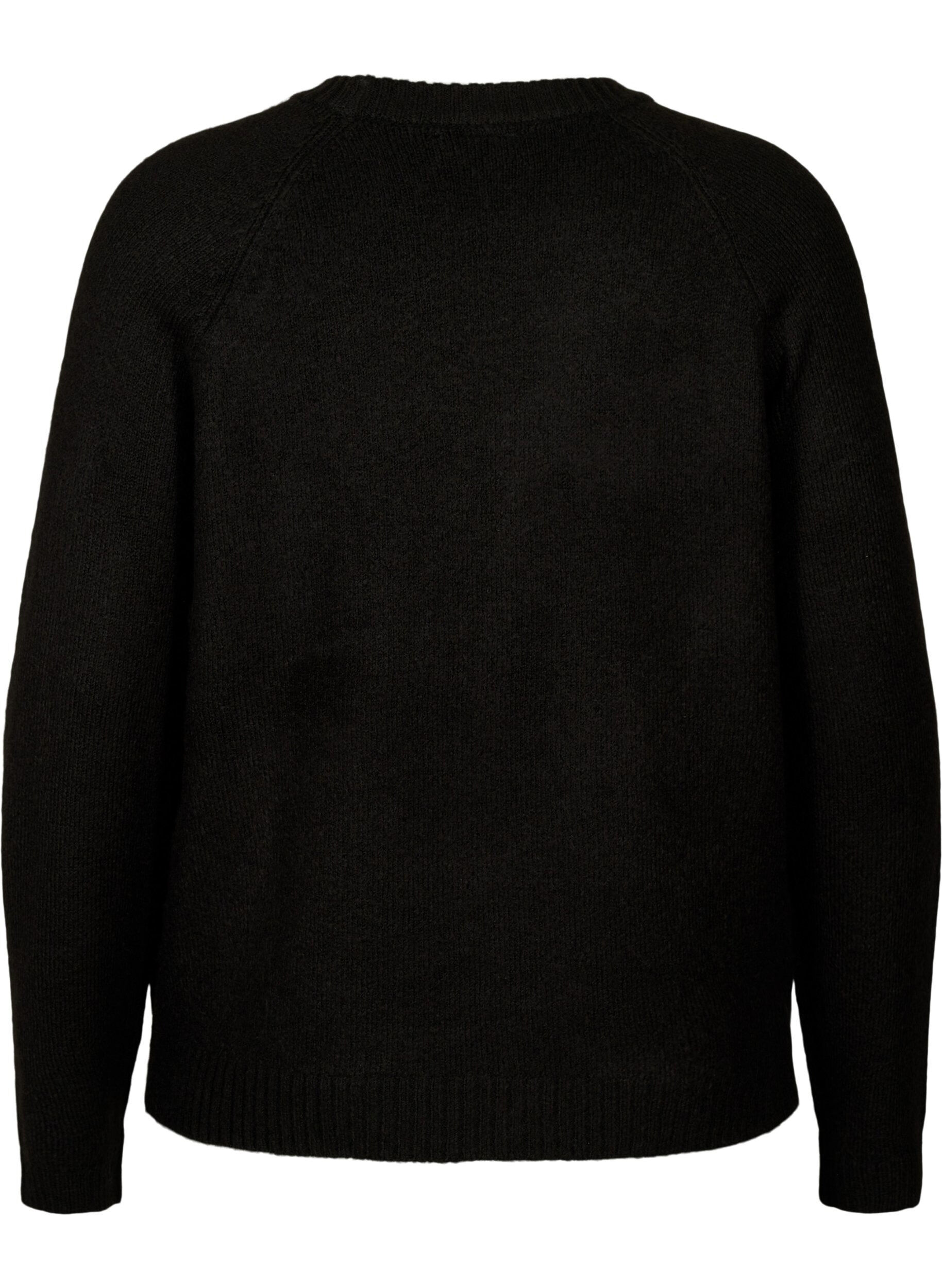 Zizzi Gebreide blouse met geborduurde tekst, Black/Black, Packshot image number 1
