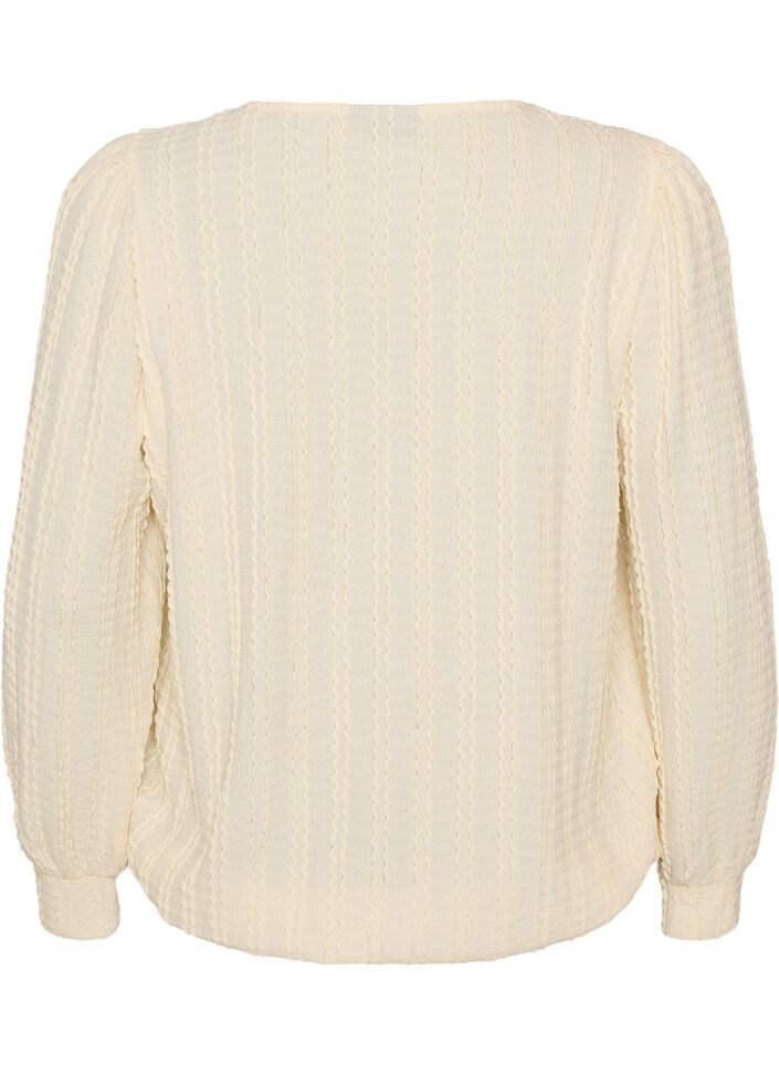 Jersey blouse met structuur en ballonsilhouet, Vanille, Packshot image number 1