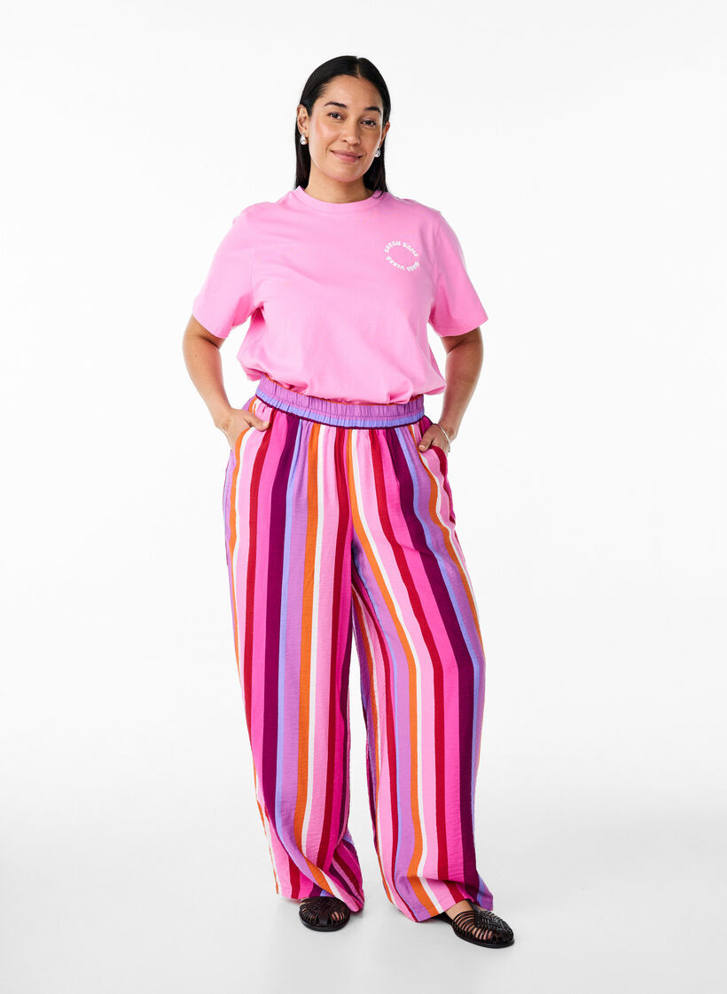 Biologisch katoenen T-shirt met tekstmotief, Roze, Model image number 1