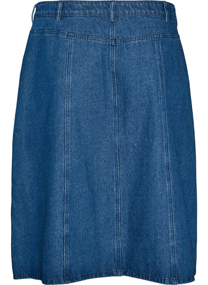 A-lijn denimrok met golvende knoopsluiting, Blauw, Packshot image number 1