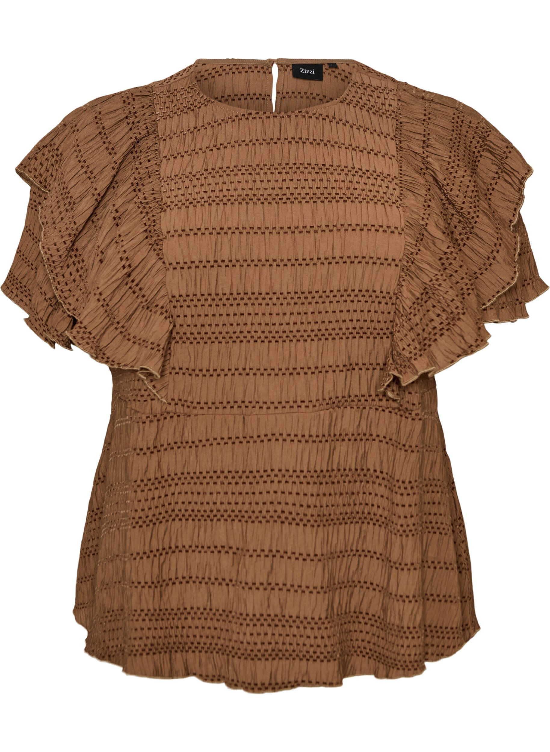 Blouse met smockstructuur en ruchesmouwen