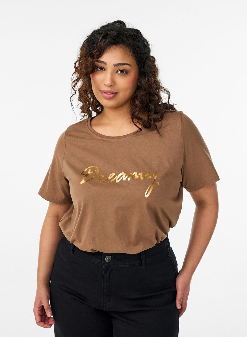 T-shirt met print, Bruin, Model image number 0