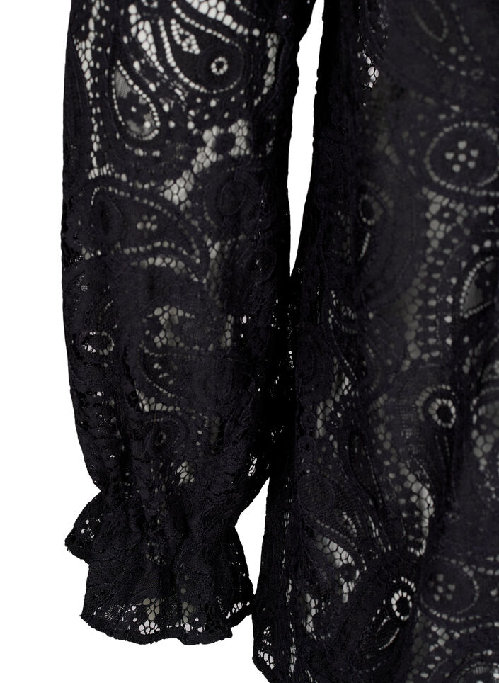 Kanten overhemd-blouse met ruches, Black, Packshot image number 3