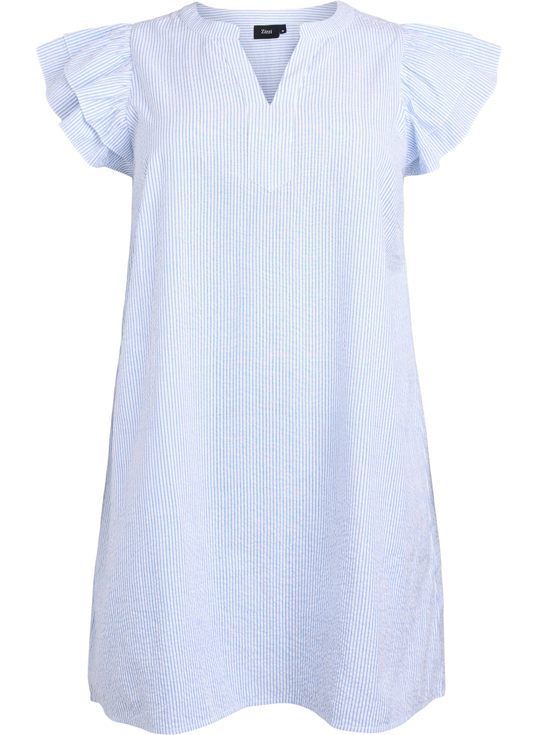 Korte gestreepte jurk met ruches