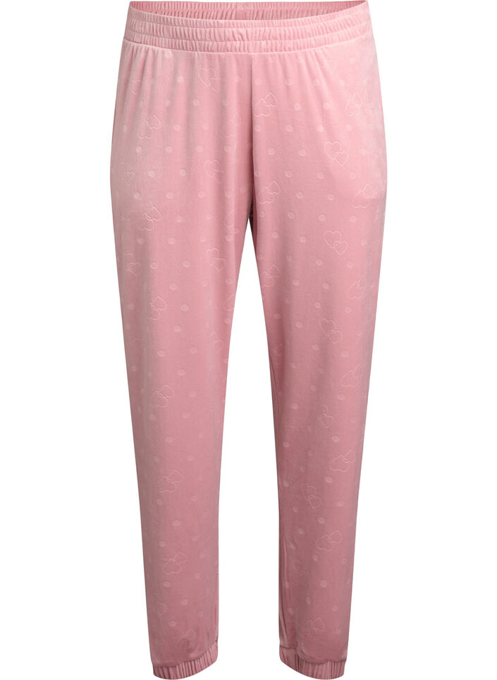 Velours broek met stippen en hartjes, Roze, Packshot image number 0