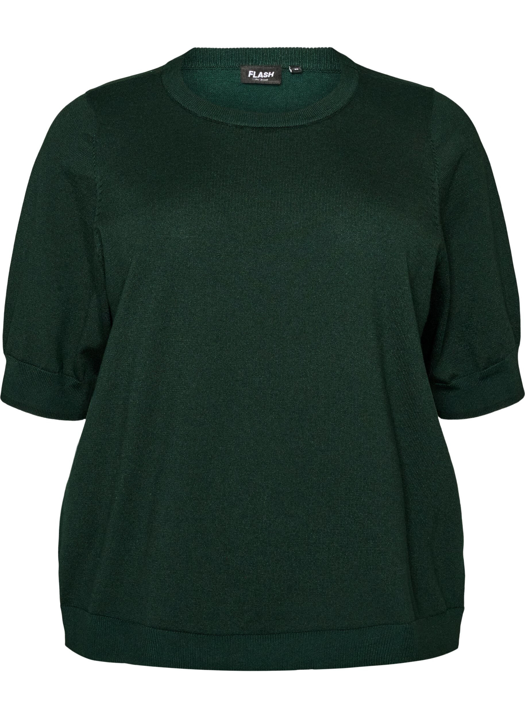 ZizziFijngebreide blouse met korte mouwen, Groen, Packshot image number 0