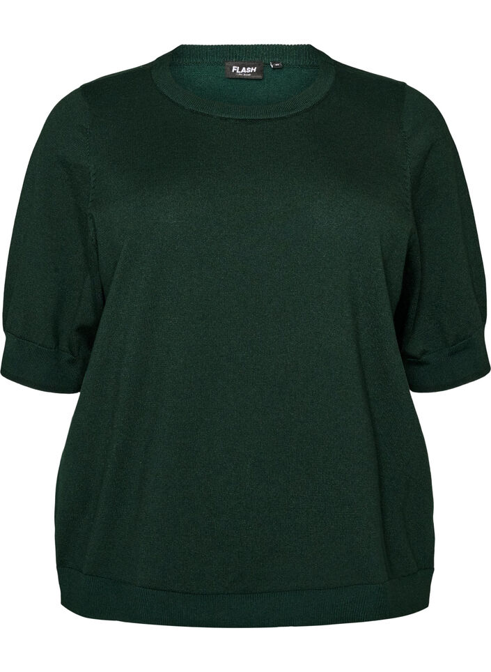 Fijngebreide blouse met korte mouwen, Groen, Packshot image number 0