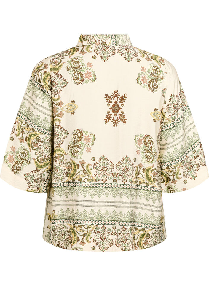 Viscose blouse met 3/4-mouwen en patroon, Groen, Packshot image number 1