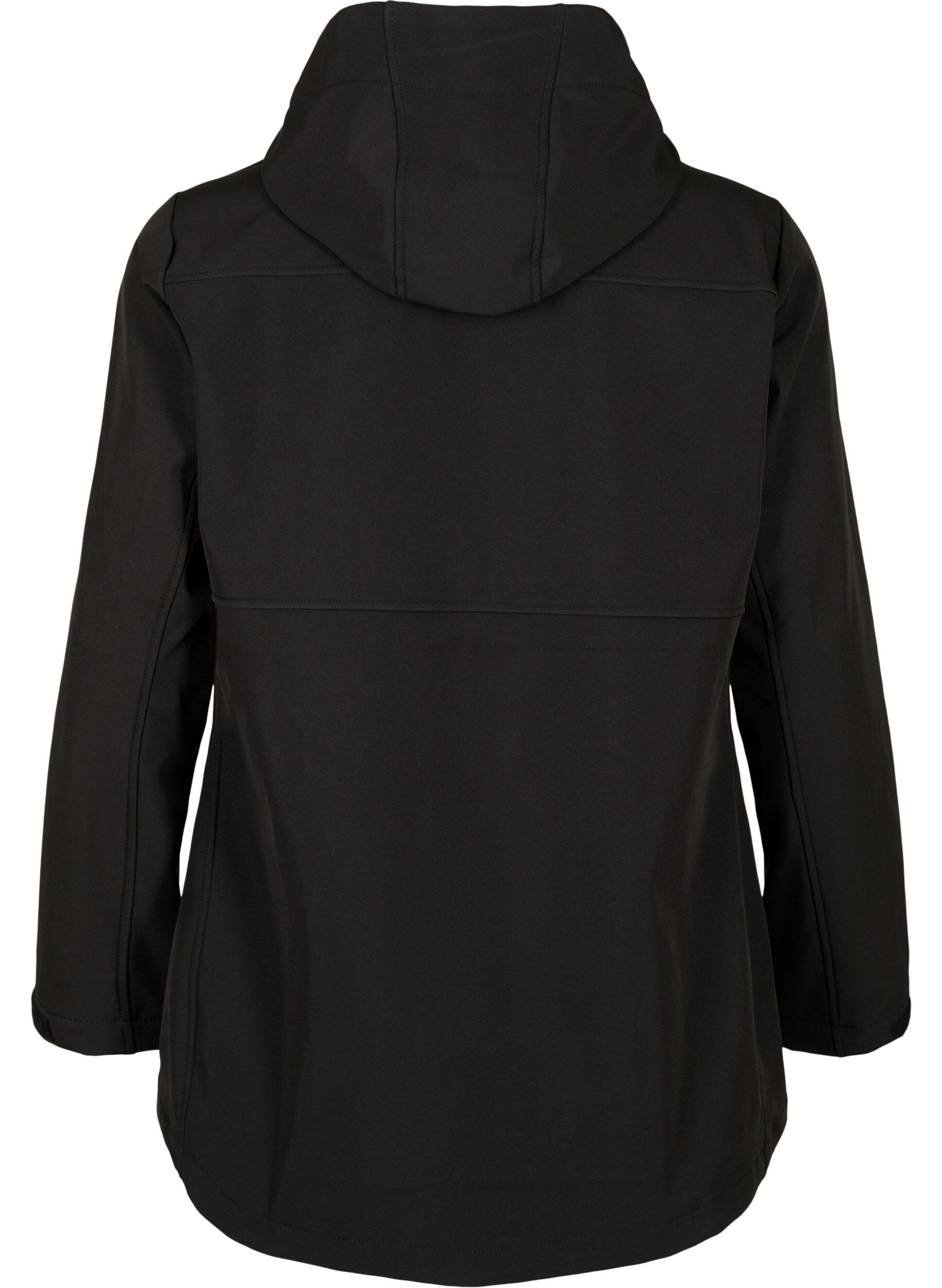 Zizzi Korte softshell jas met zakken, Black, Packshot image number 1