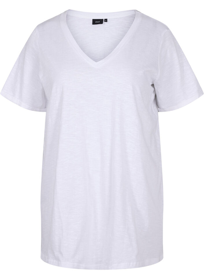 Enkelkleurig oversized T-shirt met V-hals, Wit, Packshot image number 0