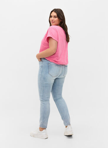 Amy jeans met hoge taille en decoratieve steentjes, Light blue, Model image number 1