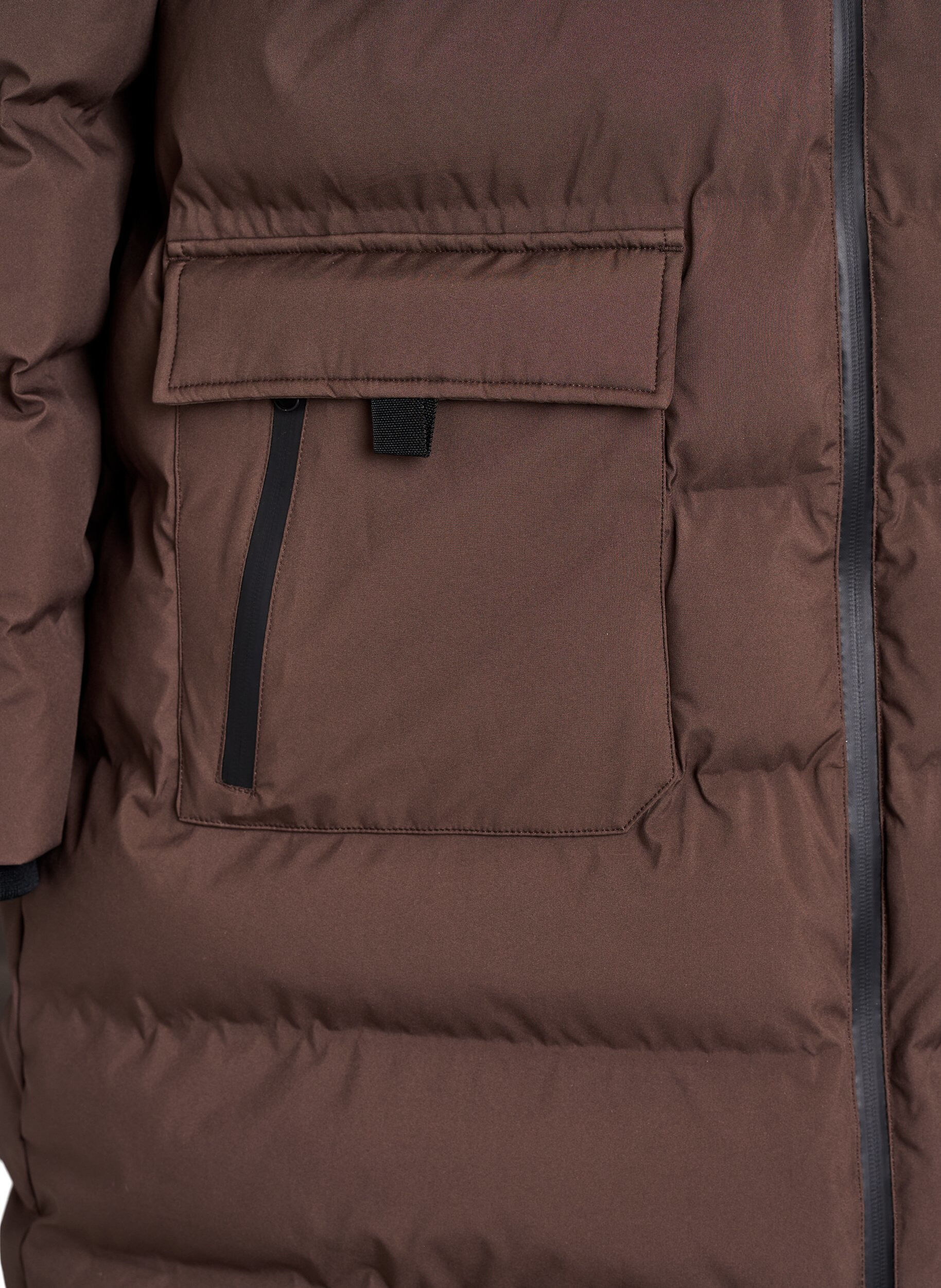 Zizzi Pufferjas met capuchon en zakken, Bruin, Packshot image number 3