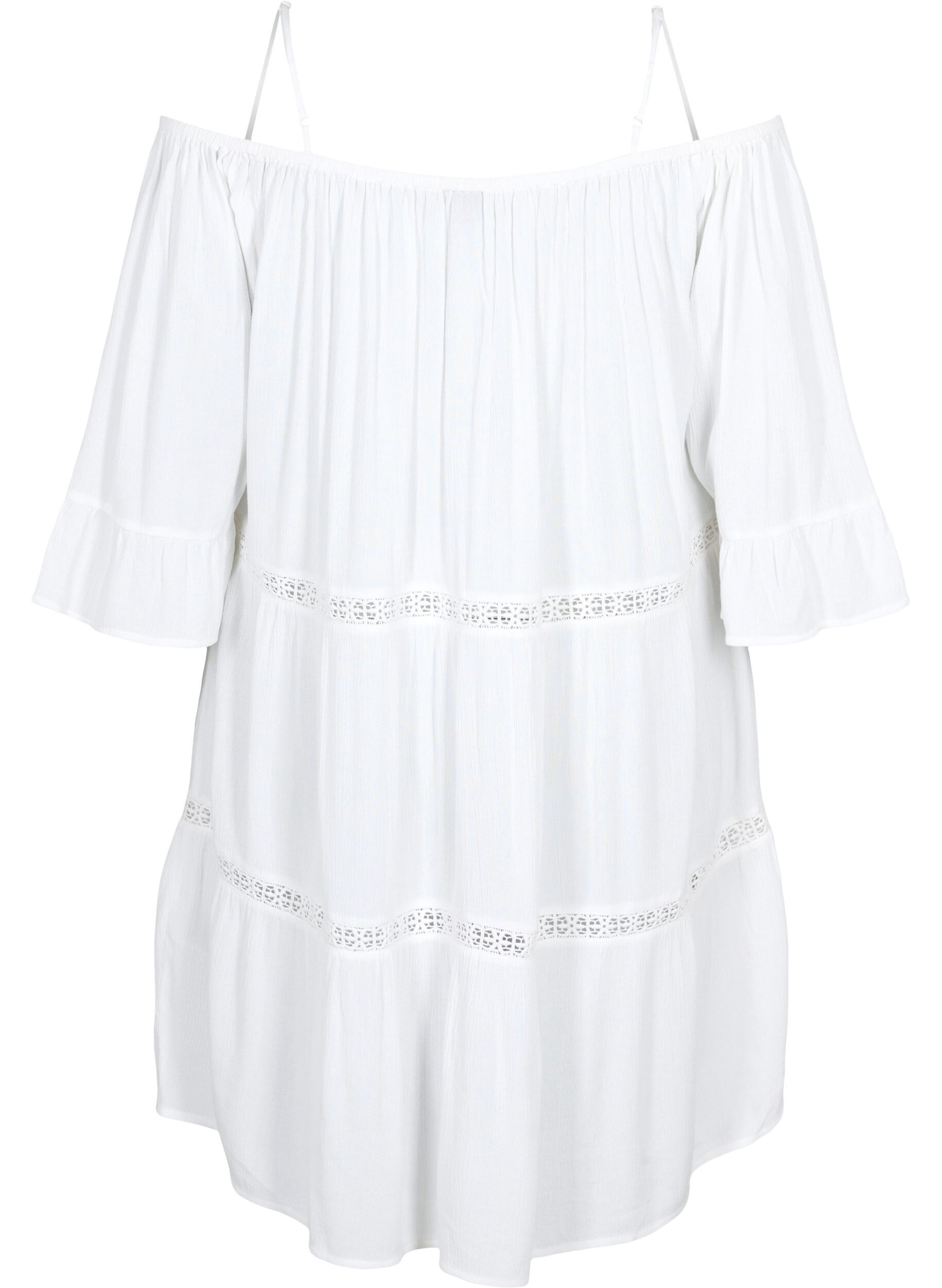 Zizzi Strandtuniek met off-shoulder, White, Packshot image number 1