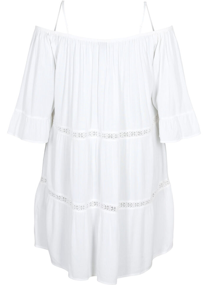 Strandtuniek met off-shoulder, White, Packshot image number 1