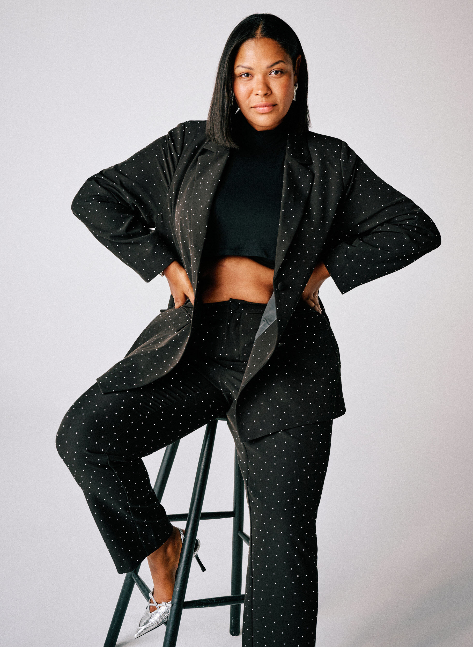 Zizzi Broek met rhinestones en een hoge taille, Zwart, Image image number 0