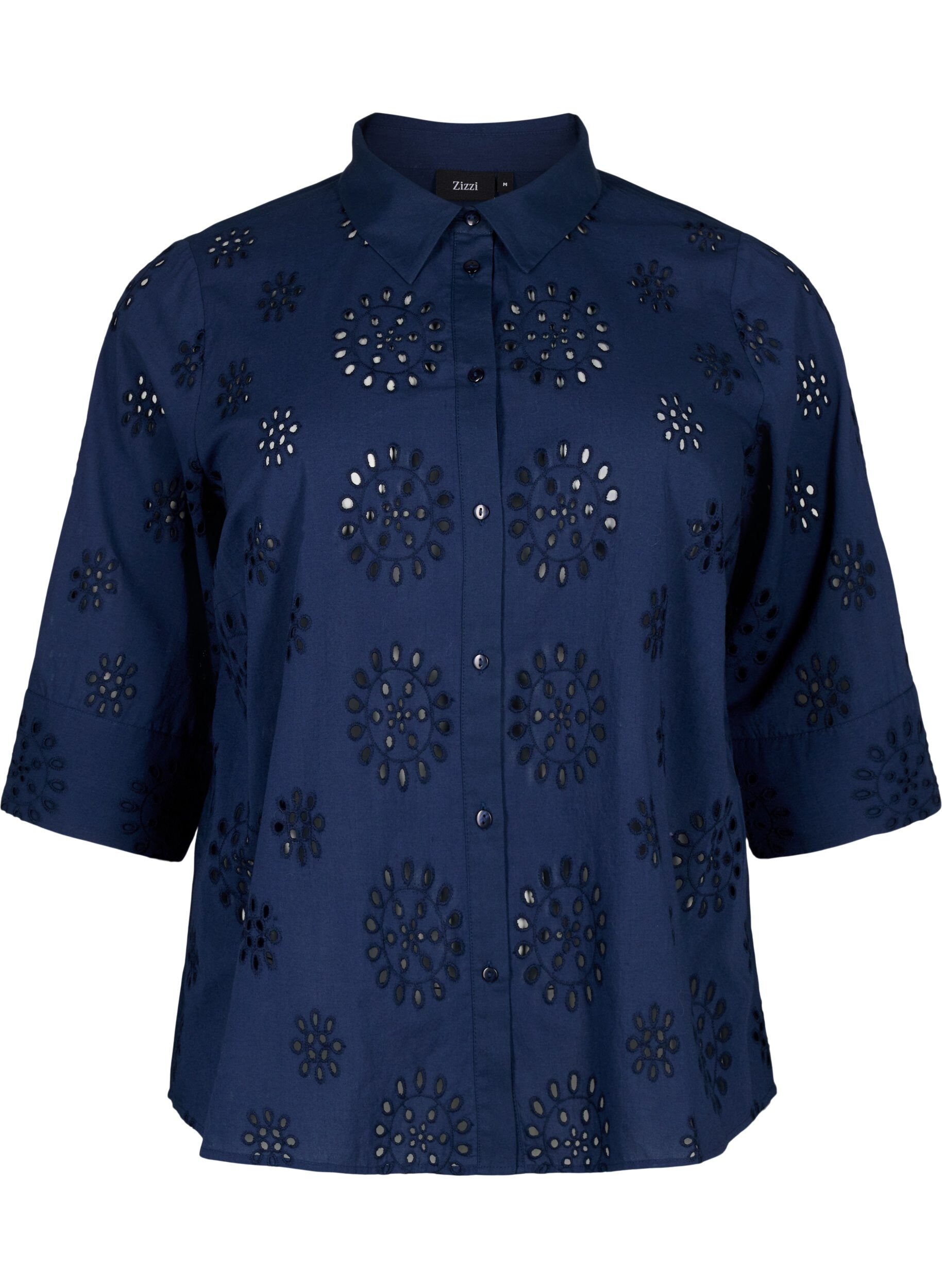 Zizzi Shirtblouse met Engels borduurwerk en 3/4-mouwen, Navy Blazer, Packshot image number 0