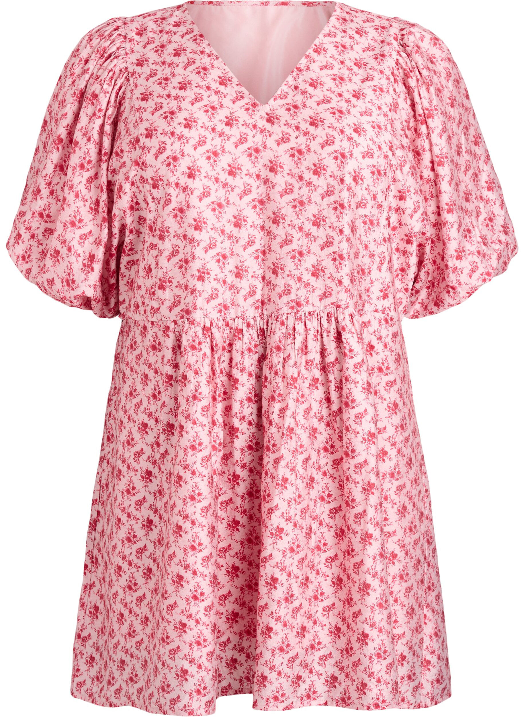 ZizziKorte viscosejurk met een empire-lijn en ballonmouwen, Rood, Packshot image number 0