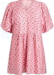 Korte viscosejurk met een empire-lijn en ballonmouwen, Rood