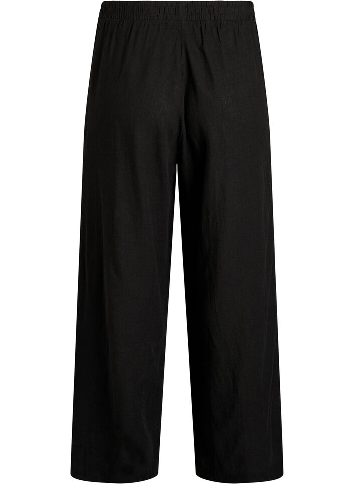 Wijde linnen en viscose broek, Zwart, Packshot image number 1