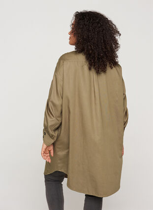 Lange stevige blouse met borstzakken, Kaki Green, Model image number 1