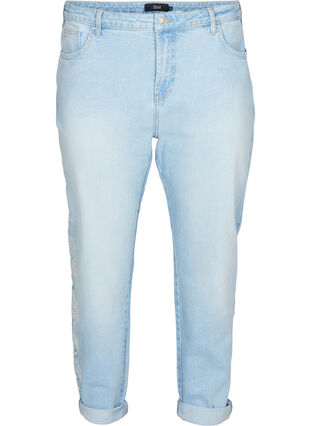 Cropped Mille jeans met borduursel, Light blue denim, Packshot image number 0