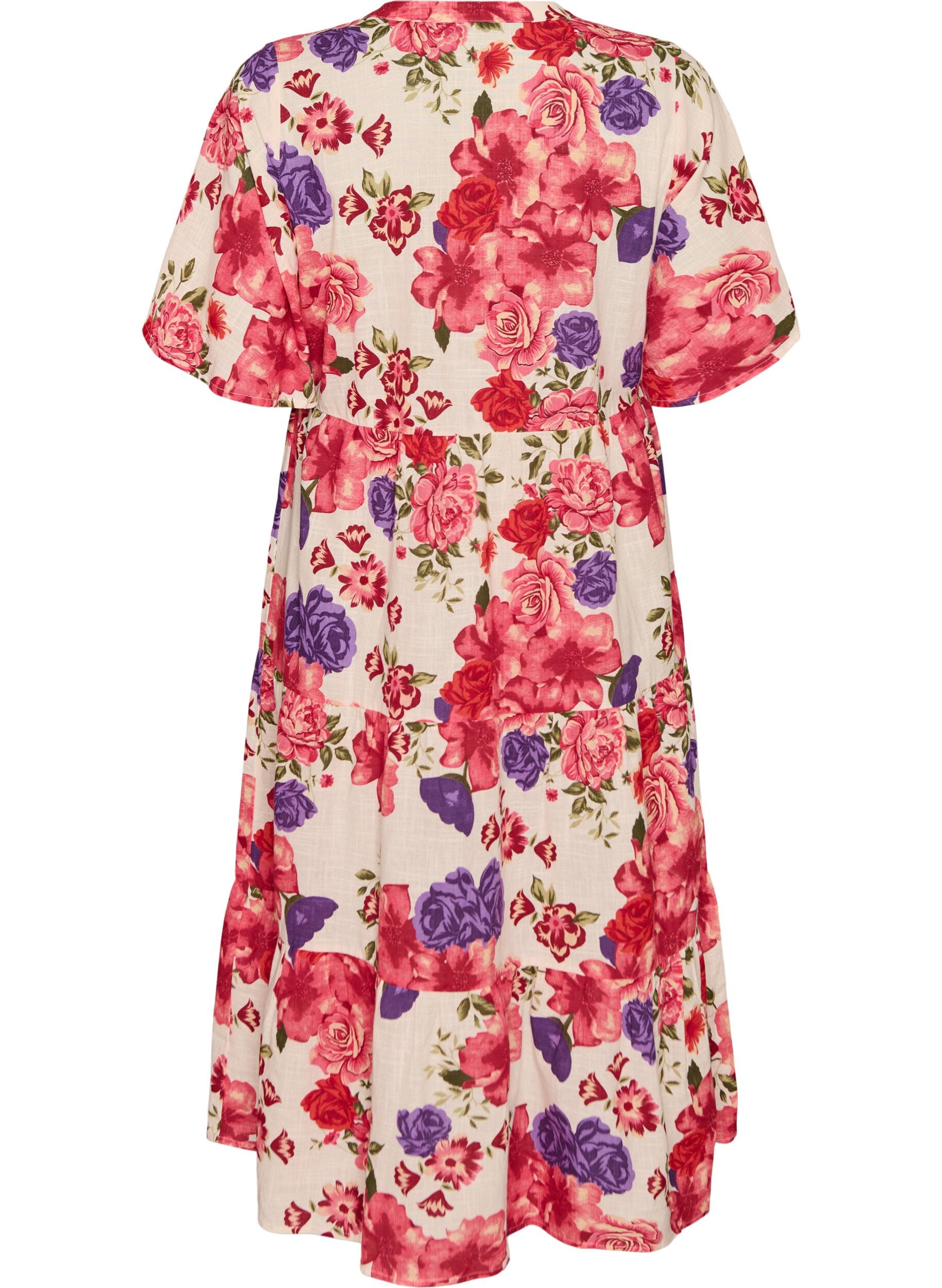 ZizziKatoenen midi jurk met bloemenprint, Rood, Packshot image number 1