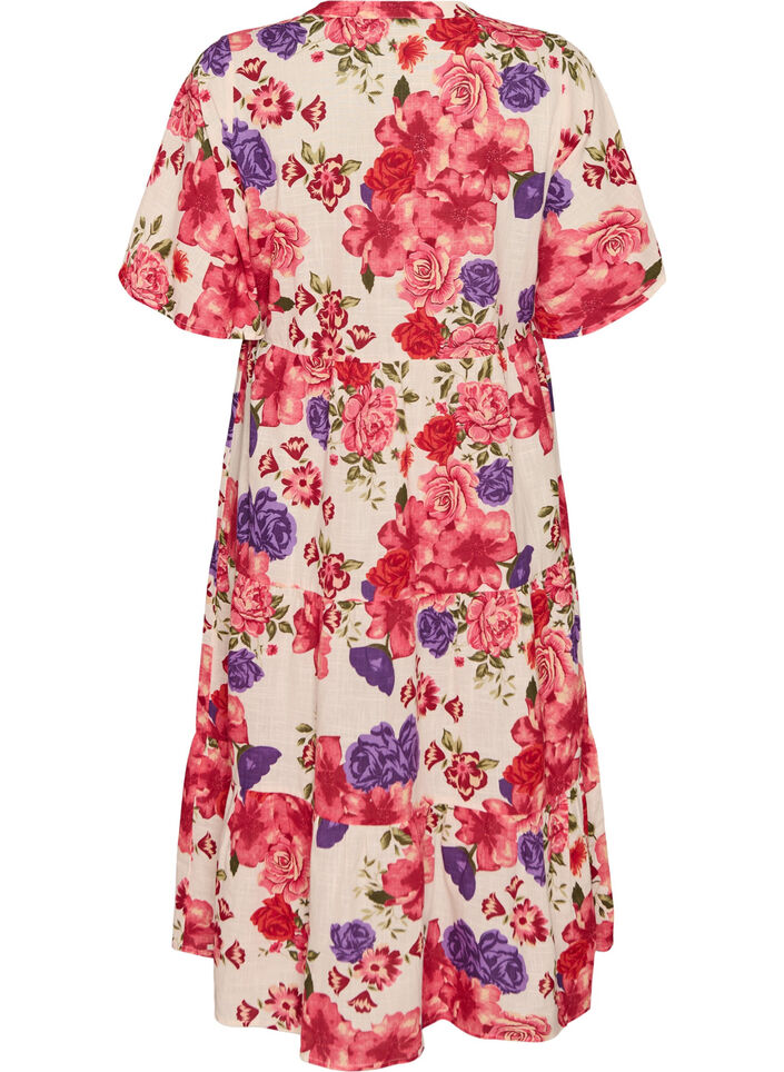 Katoenen midi jurk met bloemenprint, Rood, Packshot image number 1