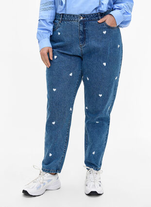 Mille mom fit jeans met borduurwerk, Light Blue Heart, Model image number 2