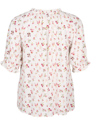 Gebloemde viscose blouse met halve mouwen, B. White Rose Flower, Packshot image number 1
