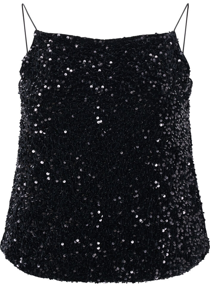 Top met pailletten en smalle bandjes, Black Sequins, Packshot image number 0