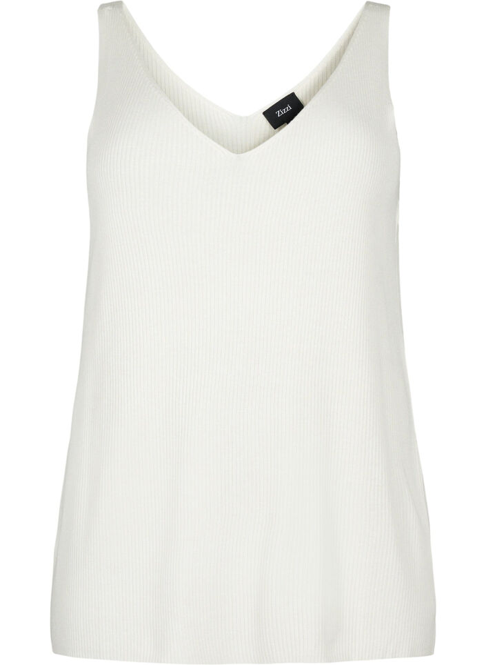 Gebreide top met v-hals, Cloud Dancer, Packshot image number 0