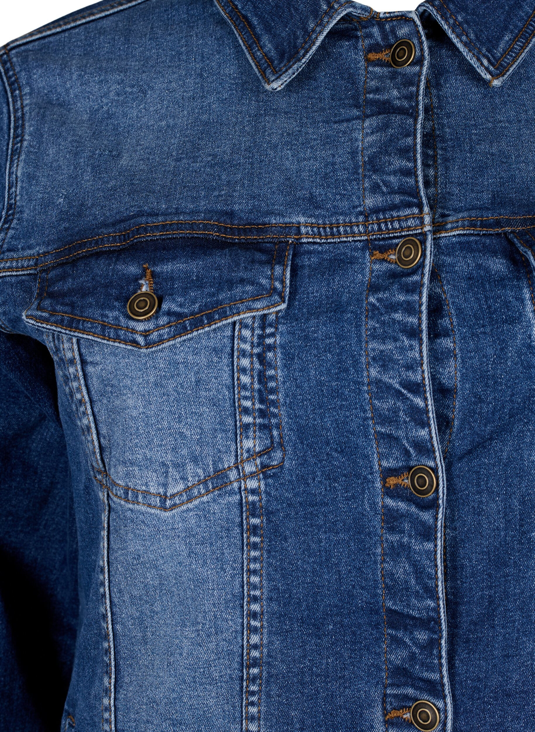 Zizzi Korte denim jas in katoen, Blue denim, Packshot image number 2