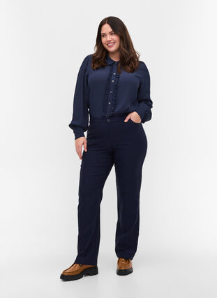 Viscose blouse met knoopsluiting en lintdetails, Navy Blazer, Model image number 2