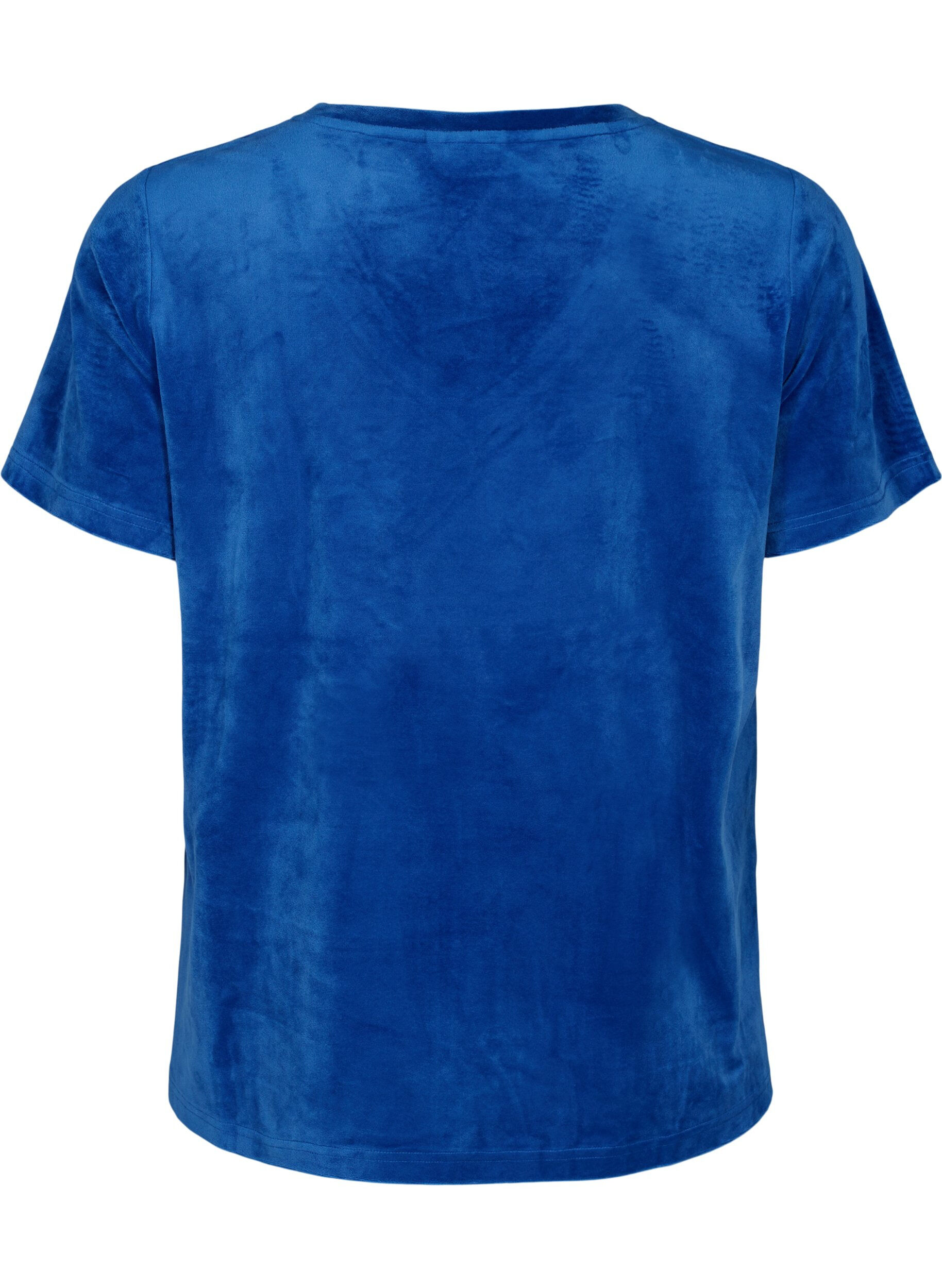 Zizzi Velours T-shirt met v-hals, Monaco Blue, Packshot image number 1