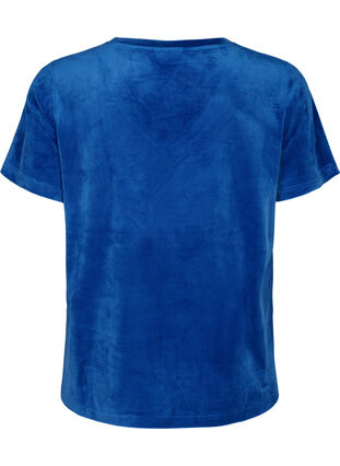 Velours T-shirt met v-hals, Monaco Blue, Packshot image number 1