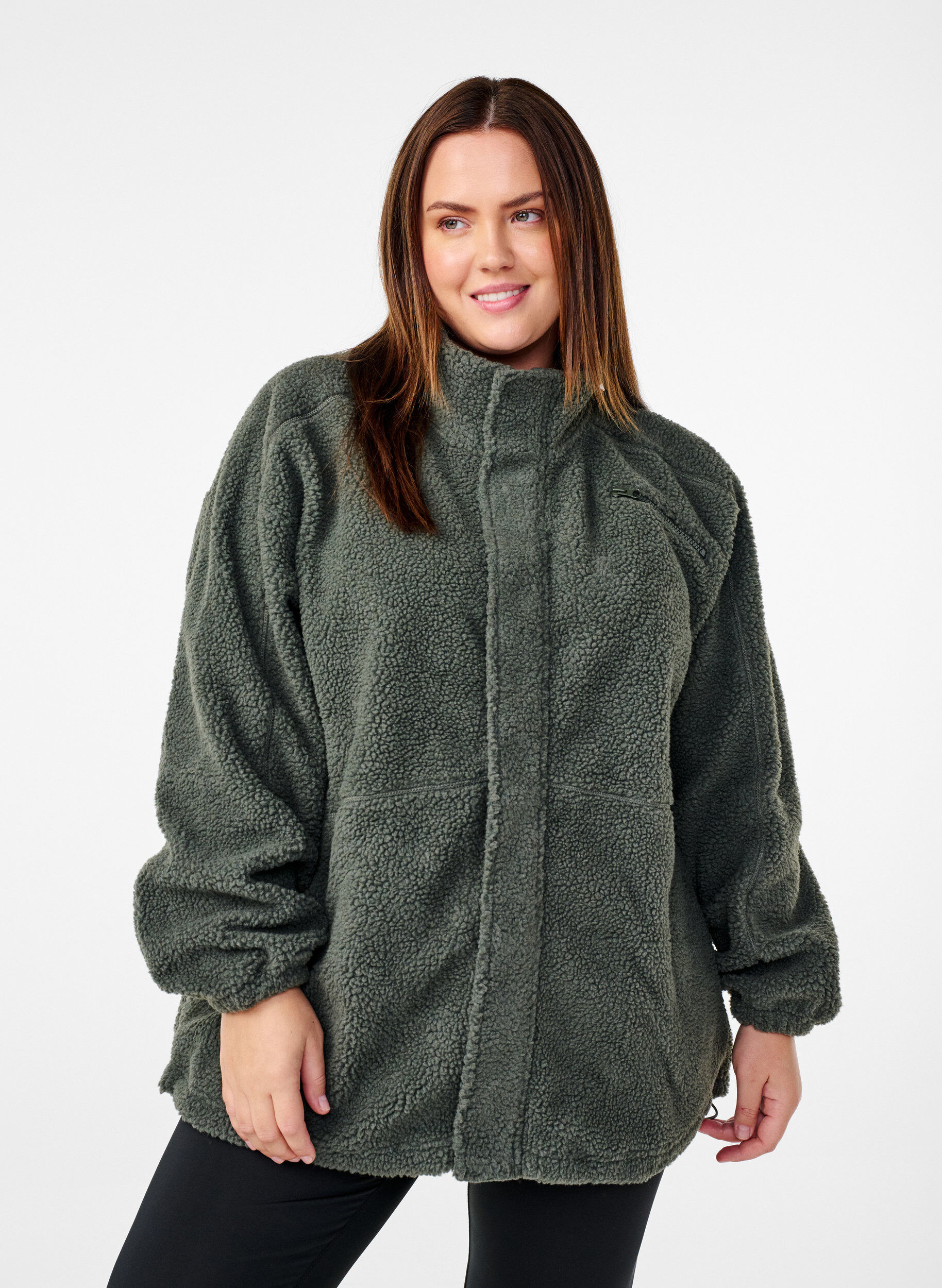 Zizzi Fleece jas met zakken, Urban Chic, Model image number 0