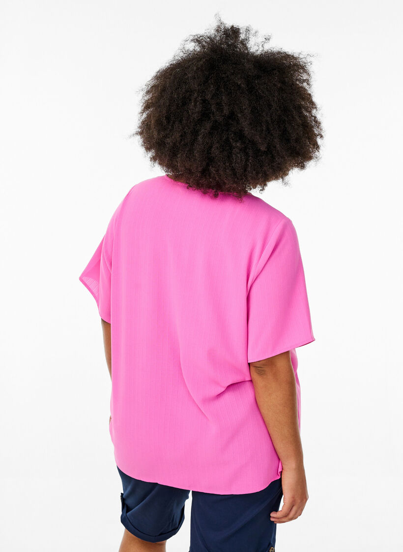 Blouse met korte mouwen en ronde hals, Roze, Model image number 2
